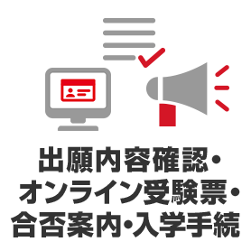 出願内容確認、オンライン受験票、合否案内・入学手続