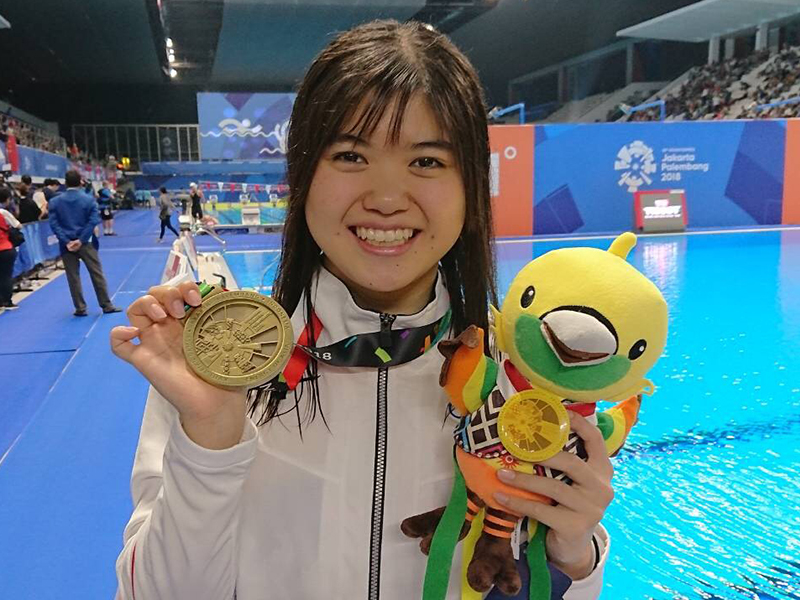競技スポーツ学科1年の長谷川涼香さんがアジア大会2018ジャカルタ（競泳 バタフライ）で銅メダルを獲得しました。